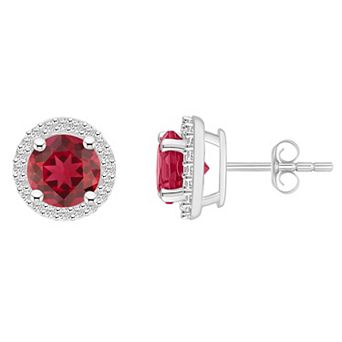 Celebration Gems 10k White Gold Gemstone & Lab-Created White Sapphire Halo Stud Earrings