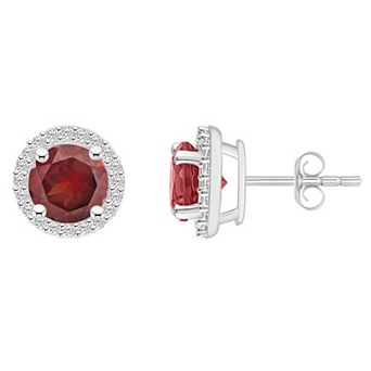 Celebration Gems 10k White Gold Gemstone & Lab-Created White Sapphire Halo Stud Earrings