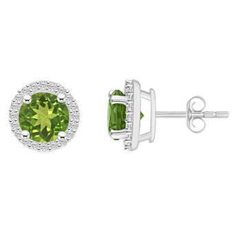Celebration Gems 10k White Gold Gemstone & Lab-Created White Sapphire Halo Stud Earrings