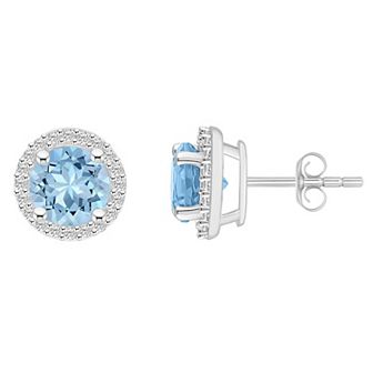 Celebration Gems 10k White Gold Gemstone & Lab-Created White Sapphire Halo Stud Earrings