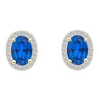 Celebration Gems 10k Gold Oval Gemstone & Lab-Created White Sapphire Halo Stud Earrings