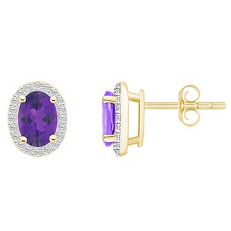 Celebration Gems 10k Gold Oval Gemstone & Lab-Created White Sapphire Halo Stud Earrings