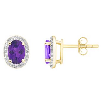 Celebration Gems 10k Gold Oval Gemstone & Lab-Created White Sapphire Halo Stud Earrings