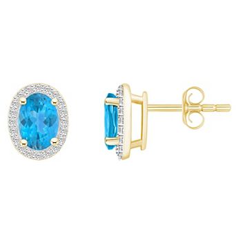 Celebration Gems 10k Gold Oval Gemstone & Lab-Created White Sapphire Halo Stud Earrings