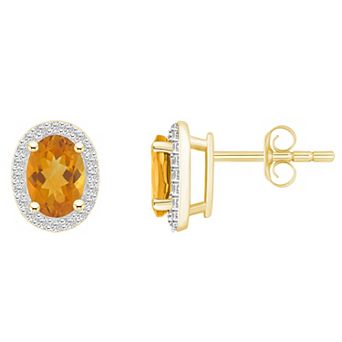 Celebration Gems 10k Gold Oval Gemstone & Lab-Created White Sapphire Halo Stud Earrings