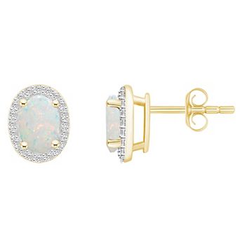 Celebration Gems 10k Gold Oval Gemstone & Lab-Created White Sapphire Halo Stud Earrings