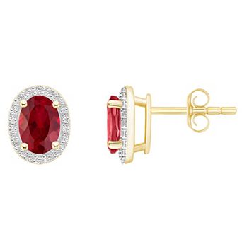 Celebration Gems 10k Gold Oval Gemstone & Lab-Created White Sapphire Halo Stud Earrings