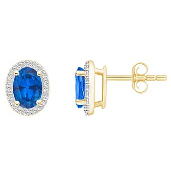 Celebration Gems 10k Gold Oval Gemstone & Lab-Created White Sapphire Halo Stud Earrings