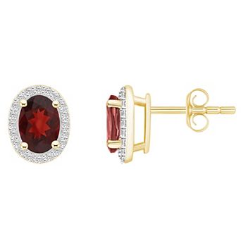 Celebration Gems 10k Gold Oval Gemstone & Lab-Created White Sapphire Halo Stud Earrings