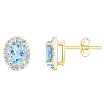Celebration Gems 10k Gold Oval Gemstone & Lab-Created White Sapphire Halo Stud Earrings
