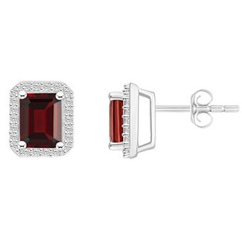 Celebration Gems 10k White Gold Emerald Cut Gemstone & Lab-Created White Sapphire Halo Stud Earrings