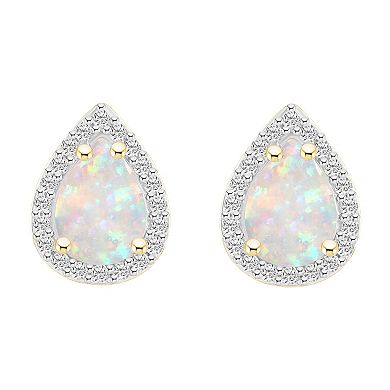 Celebration Gems 10k Gold Pear Shape Gemstone & Lab-Created White Sapphire Halo Stud Earrings