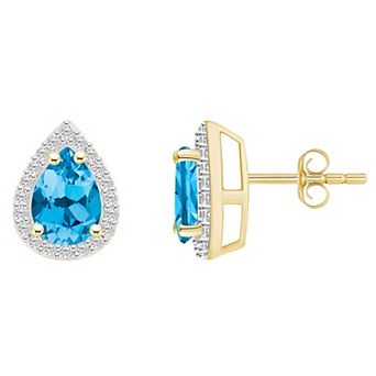 Celebration Gems 10k Gold Pear Shape Gemstone & Lab-Created White Sapphire Halo Stud Earrings