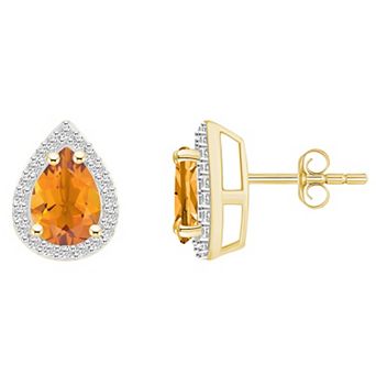 Celebration Gems 10k Gold Pear Shape Gemstone & Lab-Created White Sapphire Halo Stud Earrings