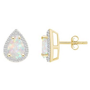 Celebration Gems 10k Gold Pear Shape Gemstone & Lab-Created White Sapphire Halo Stud Earrings