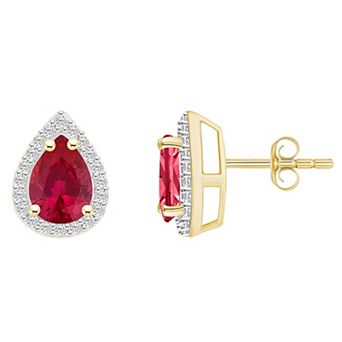 Celebration Gems 10k Gold Pear Shape Gemstone & Lab-Created White Sapphire Halo Stud Earrings