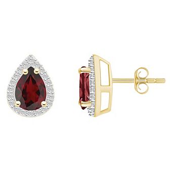 Celebration Gems 10k Gold Pear Shape Gemstone & Lab-Created White Sapphire Halo Stud Earrings