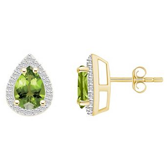 Celebration Gems 10k Gold Pear Shape Gemstone & Lab-Created White Sapphire Halo Stud Earrings
