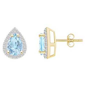 Celebration Gems 10k Gold Pear Shape Gemstone & Lab-Created White Sapphire Halo Stud Earrings