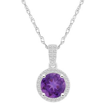 Celebration Gems 10k White Gold Round Gemstone & Lab-Created White Sapphire Halo Pendant Necklace