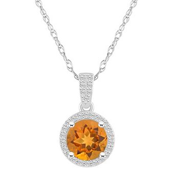 Celebration Gems 10k White Gold Round Gemstone & Lab-Created White Sapphire Halo Pendant Necklace