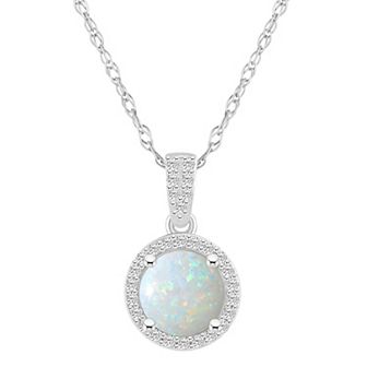 Celebration Gems 10k White Gold Round Gemstone & Lab-Created White Sapphire Halo Pendant Necklace