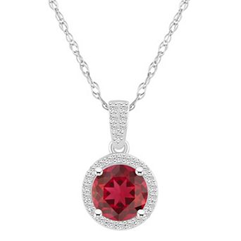 Celebration Gems 10k White Gold Round Gemstone & Lab-Created White Sapphire Halo Pendant Necklace