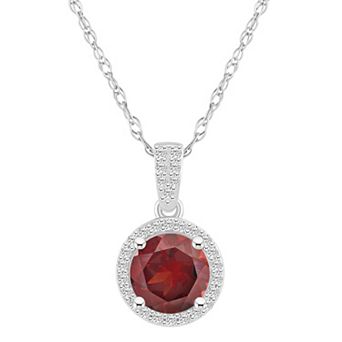 Celebration Gems 10k White Gold Round Gemstone & Lab-Created White Sapphire Halo Pendant Necklace