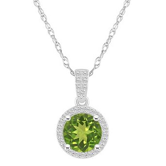 Celebration Gems 10k White Gold Round Gemstone & Lab-Created White Sapphire Halo Pendant Necklace