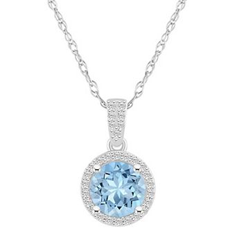 Celebration Gems 10k White Gold Round Gemstone & Lab-Created White Sapphire Halo Pendant Necklace