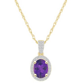 Celebration Gems 10k Gold Oval Gemstone & Lab-Created White Sapphire Halo Pendant Necklace