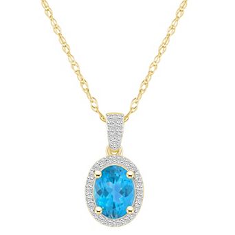 Celebration Gems 10k Gold Oval Gemstone & Lab-Created White Sapphire Halo Pendant Necklace