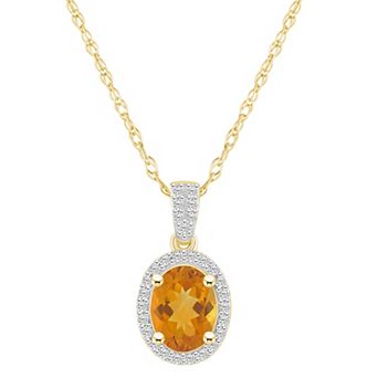 Celebration Gems 10k Gold Oval Gemstone & Lab-Created White Sapphire Halo Pendant Necklace
