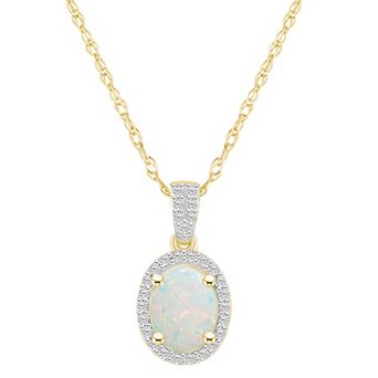 Celebration Gems 10k Gold Oval Gemstone & Lab-Created White Sapphire Halo Pendant Necklace