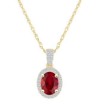 Celebration Gems 10k Gold Oval Gemstone & Lab-Created White Sapphire Halo Pendant Necklace