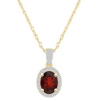 Celebration Gems 10k Gold Oval Gemstone & Lab-Created White Sapphire Halo Pendant Necklace