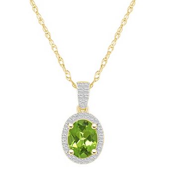 Celebration Gems 10k Gold Oval Gemstone & Lab-Created White Sapphire Halo Pendant Necklace