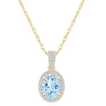 Celebration Gems 10k Gold Oval Gemstone & Lab-Created White Sapphire Halo Pendant Necklace
