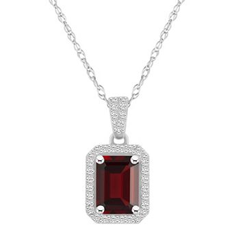 Celebration Gems 10k White Gold Emerald Cut Gemstone & Lab-Created White Sapphire Halo Pendant Necklace