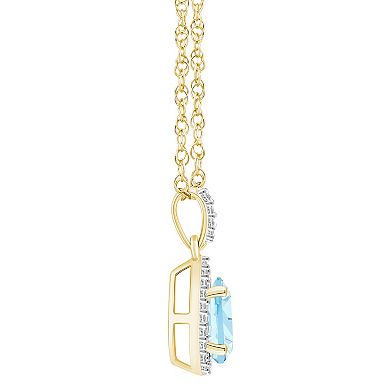 Celebration Gems 10k Gold Gemstone & Lab-Created White Sapphire Teardrop Halo Pendant Necklace