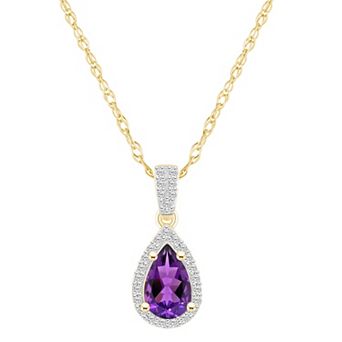 Celebration Gems 10k Gold Gemstone & Lab-Created White Sapphire Teardrop Halo Pendant Necklace
