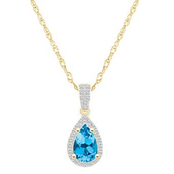 Celebration Gems 10k Gold Gemstone & Lab-Created White Sapphire Teardrop Halo Pendant Necklace