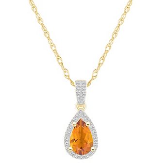 Celebration Gems 10k Gold Gemstone & Lab-Created White Sapphire Teardrop Halo Pendant Necklace