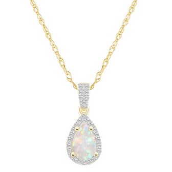 Celebration Gems 10k Gold Gemstone & Lab-Created White Sapphire Teardrop Halo Pendant Necklace
