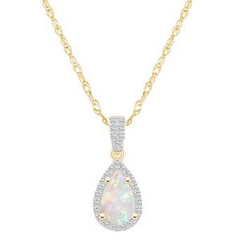 Celebration Gems 10k Gold Gemstone & Lab-Created White Sapphire Teardrop Halo Pendant Necklace