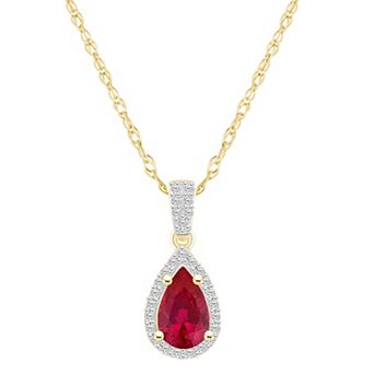 Celebration Gems 10k Gold Gemstone & Lab-Created White Sapphire Teardrop Halo Pendant Necklace