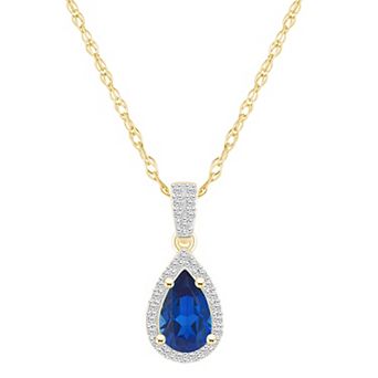 Celebration Gems 10k Gold Gemstone & Lab-Created White Sapphire Teardrop Halo Pendant Necklace