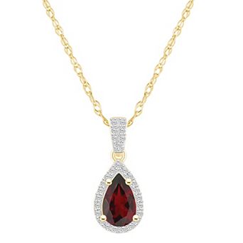 Celebration Gems 10k Gold Gemstone & Lab-Created White Sapphire Teardrop Halo Pendant Necklace