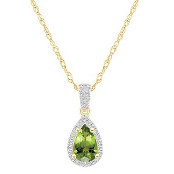 Celebration Gems 10k Gold Gemstone & Lab-Created White Sapphire Teardrop Halo Pendant Necklace