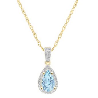 Celebration Gems 10k Gold Gemstone & Lab-Created White Sapphire Teardrop Halo Pendant Necklace